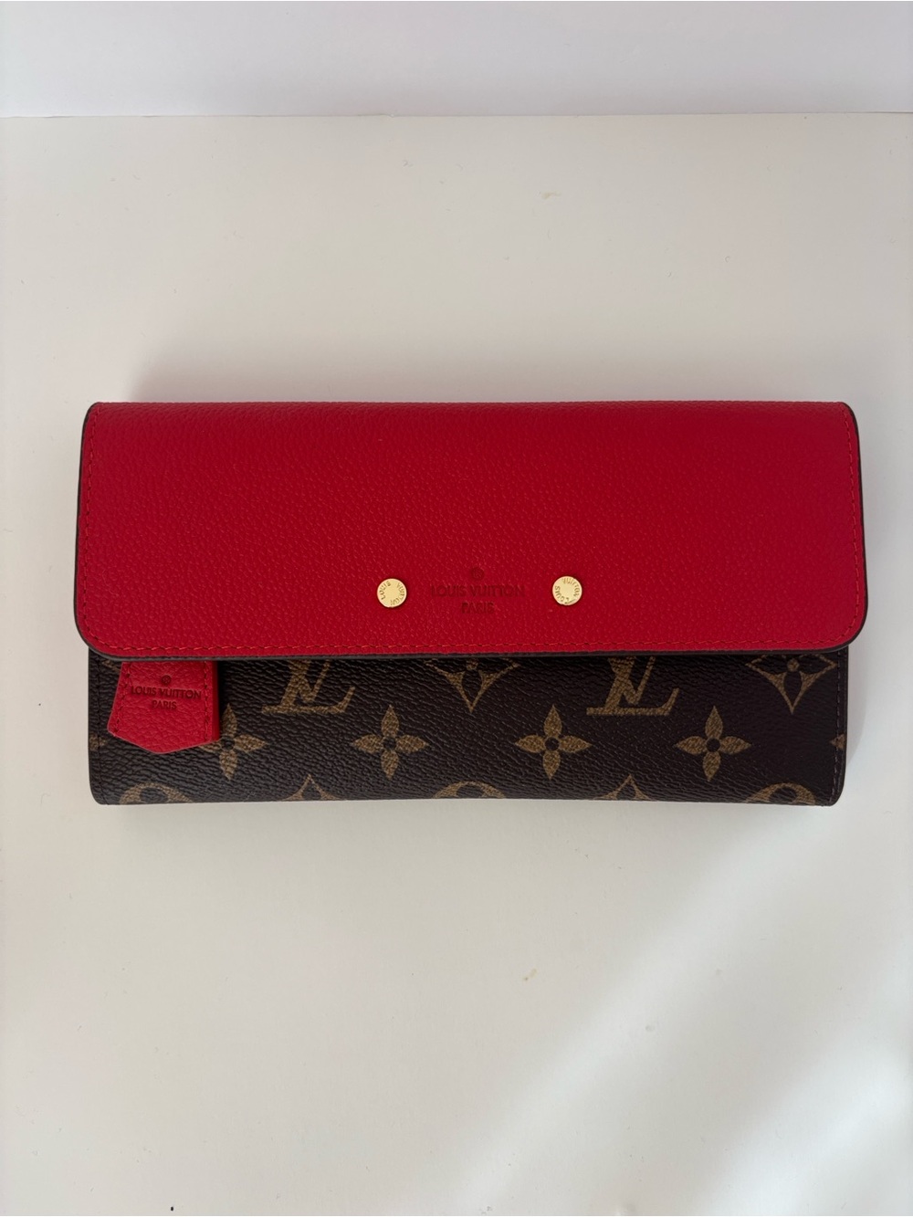 Louis Vuitton Brown Monogram with Red Flap Continental Wallet
